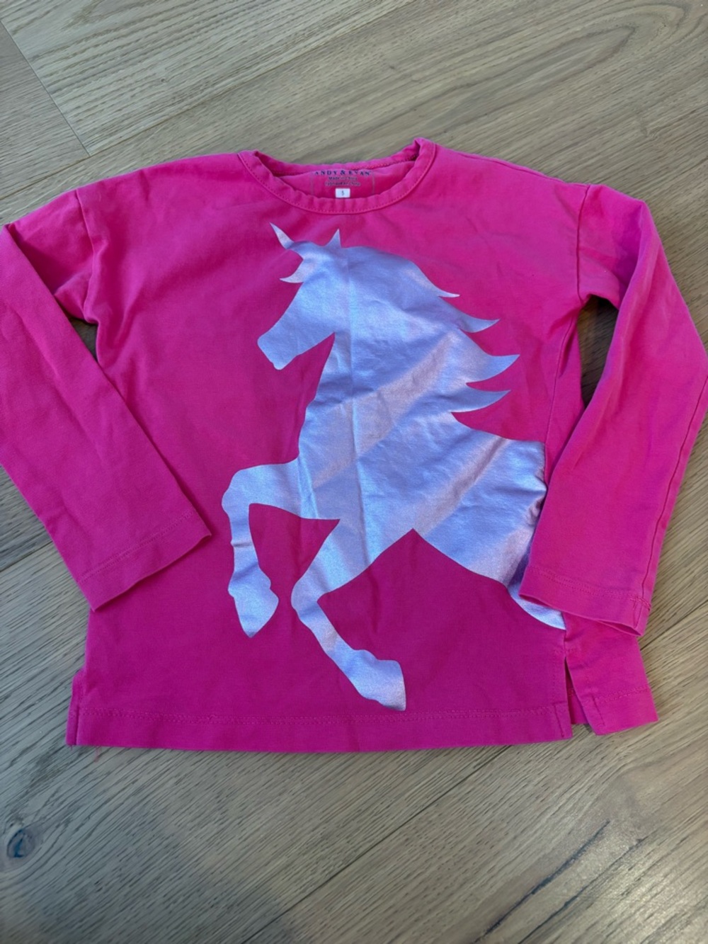 Andy & Evan Hot Pink Long-Sleeve Top with Silver Unicorn